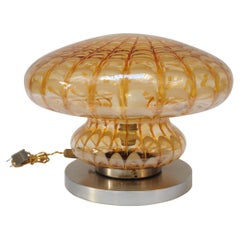 Retro Italian Murano Glass Mushroom Form Table Lamp on Aluminum Base