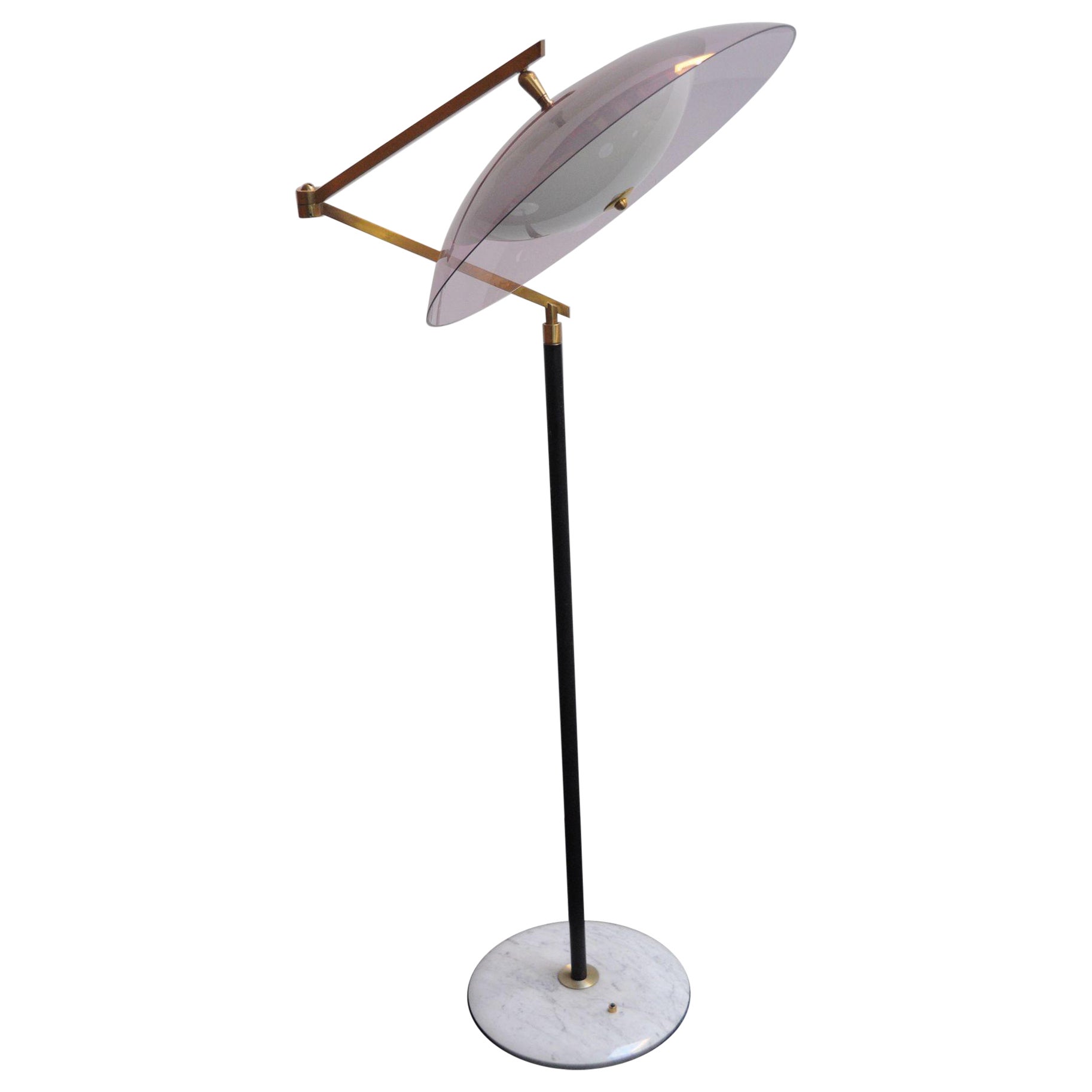Italian Modernist "Orléans" Brass and Acrylic Adjustable Floor Lamp by Stilux