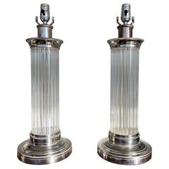 Pair, Vintage Ralph Lauren Style Silverplated, Glass & Chrome Table Lamps