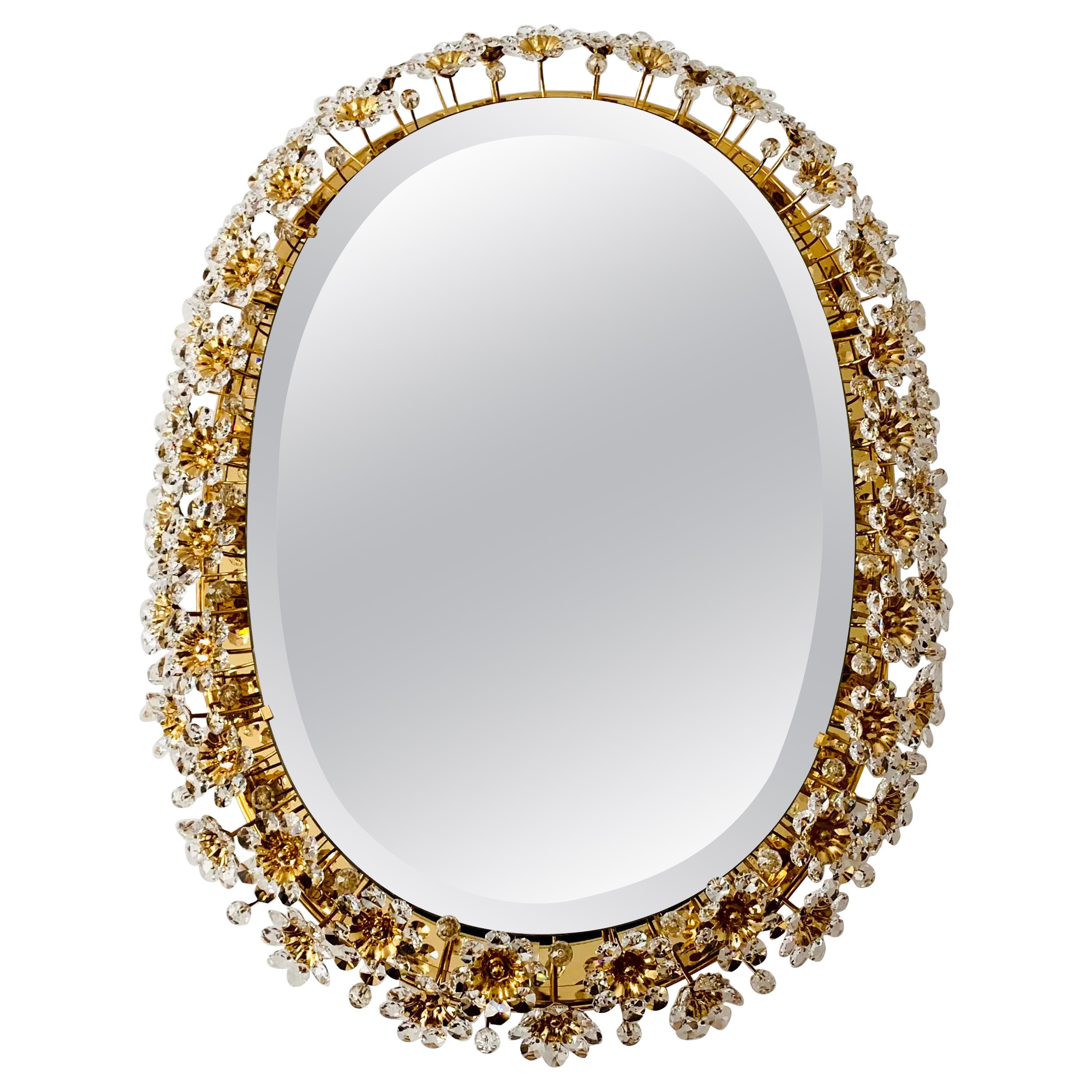 Illuminated Floral Mirror by Palwa For Sale