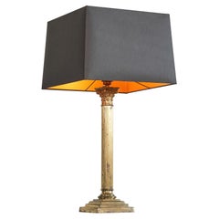 Antique Neoclassical Column Table Lamp in Patinated Brass