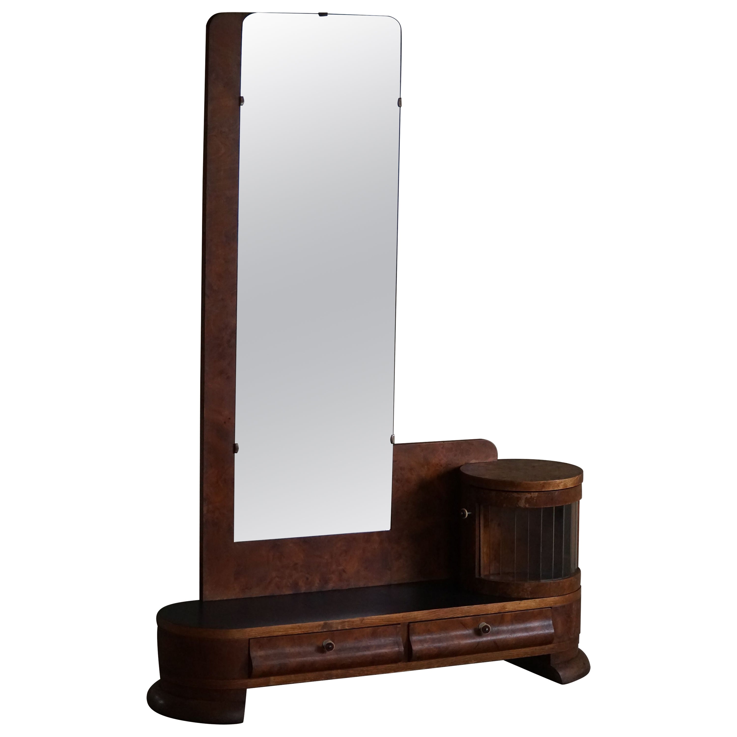 Danish Art Deco, Entry Console in Walnut with Mirror, Early 20th Century For Sale