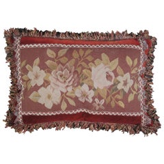 Down Filled Red Velvet Floral Rose Embroidered Lumbar Throw Pillow 18" x 26"