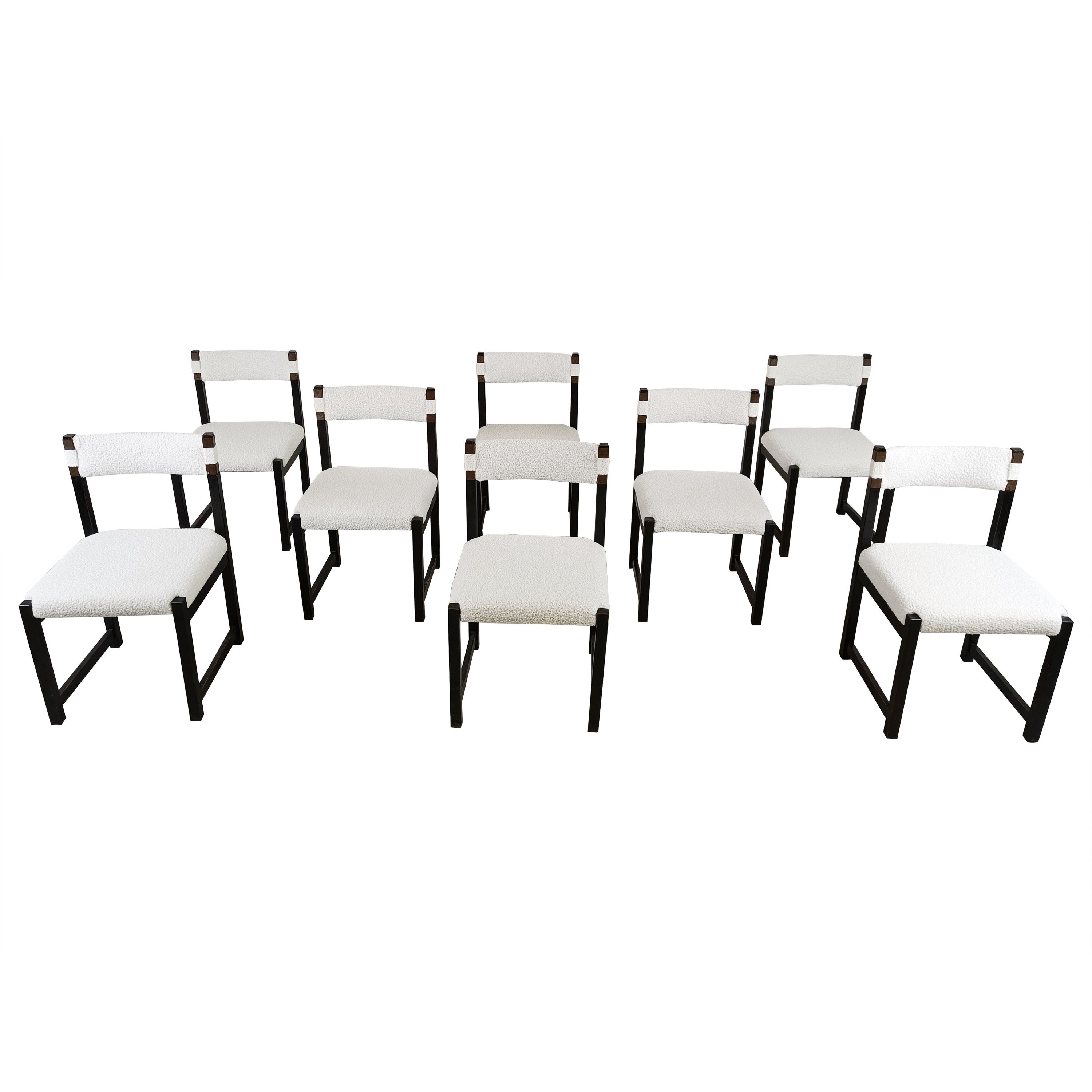 Set of 8 brutalist dining chairs by Emiel Veranneman for Decoene, 1970s For Sale
