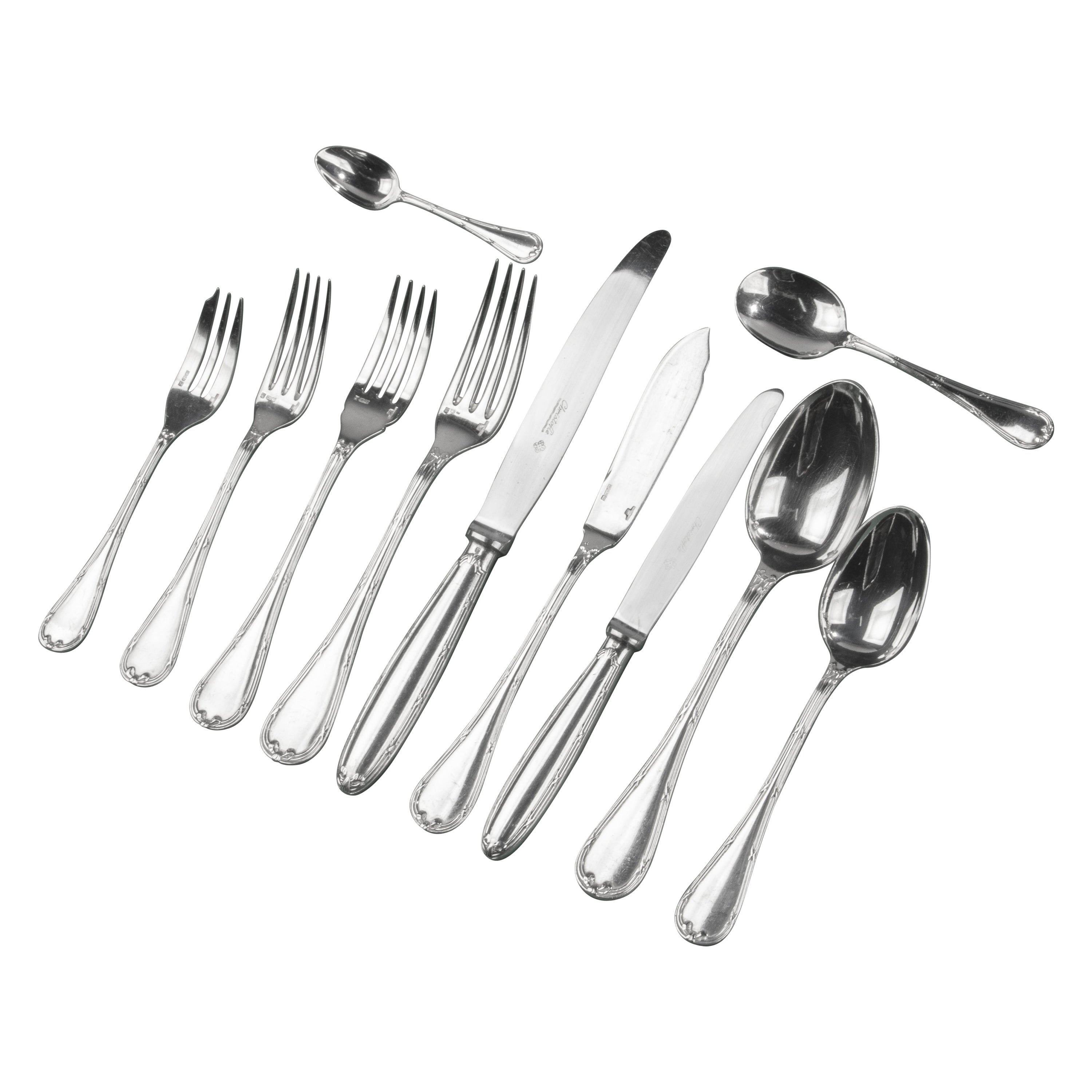 137-Piece Set Silver Plated Tableware - Christofle - Rubans Croisés - Complete  For Sale