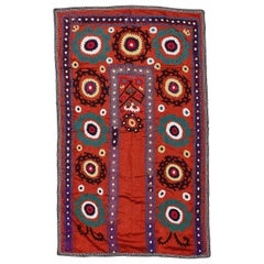 3.2x5.3 Ft Tashkent Suzani Textile Wall Hanging, Red Silk Embroidery Table Cover