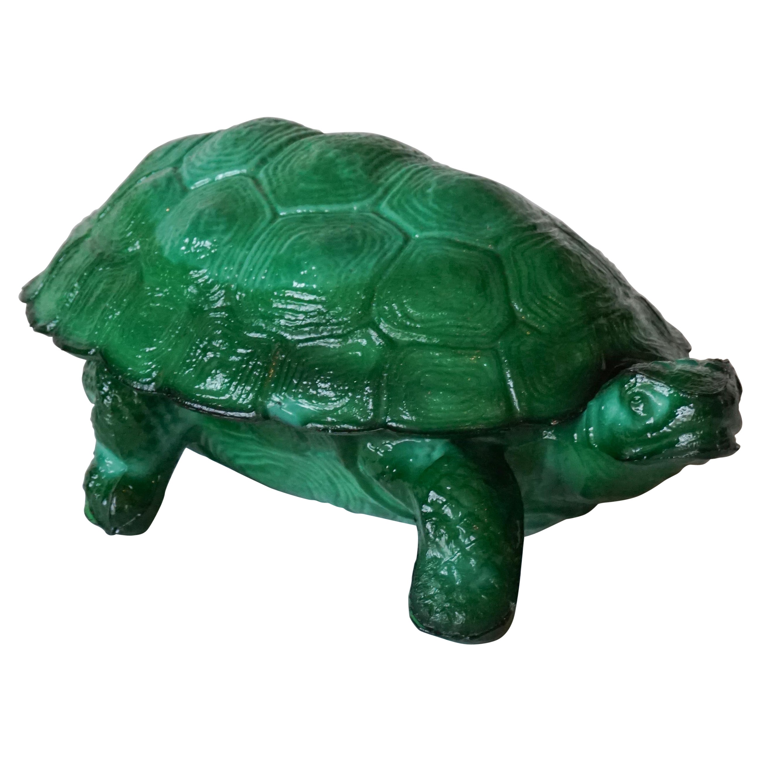 1930s Art Deco Bohemian Schlevogt, Petrucci Malachite Glass Turtle Trinket Dish For Sale