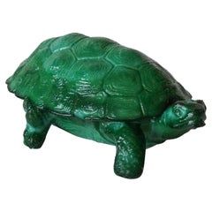 Vintage 1930s Art Deco Bohemian Schlevogt, Petrucci Malachite Glass Turtle Trinket Dish