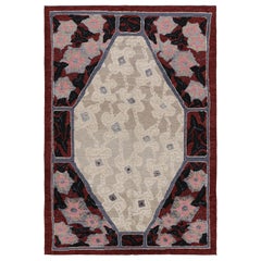 Rug & Kilim’s French Art Deco Rug with with Beige and Red Geometric Patterns 