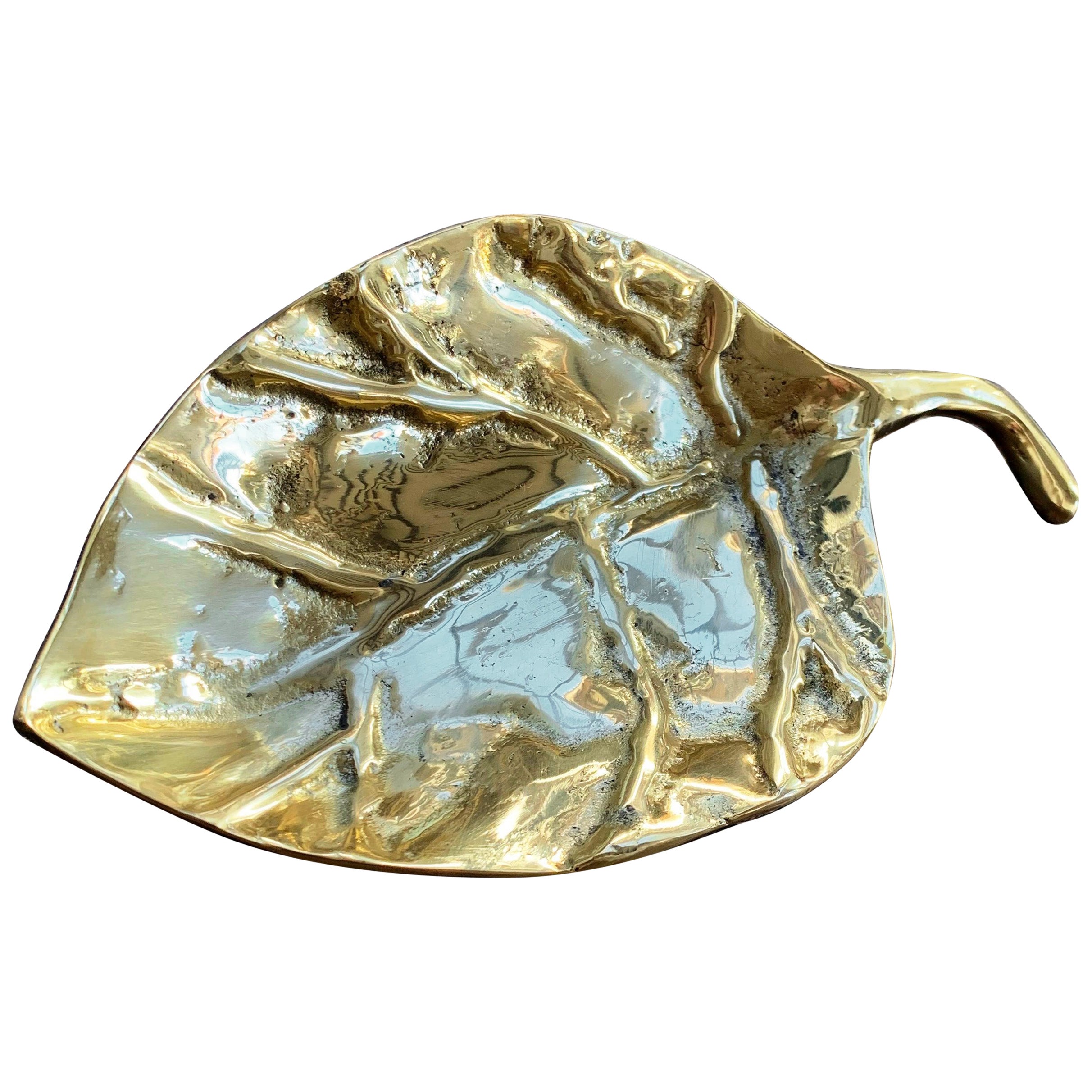 A105 Leaf Bowl in solid cast brass  For Sale