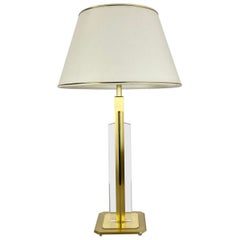 heavy 71cm Hollywood Regency Style Brass and Acryl Table Light, Italy 1970s