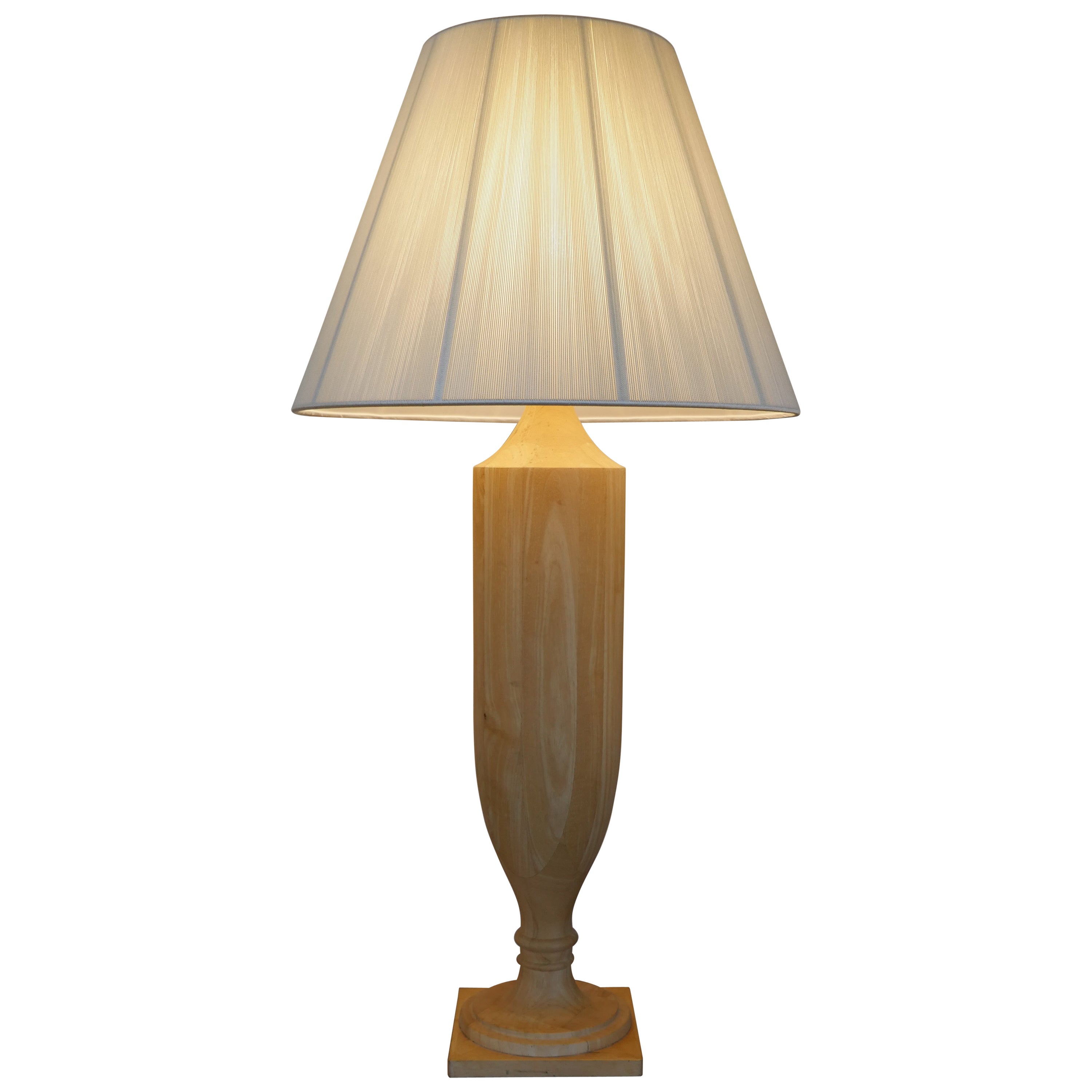 1970s Large Italian Wood Table Lamp with Silk Shade  For Sale
