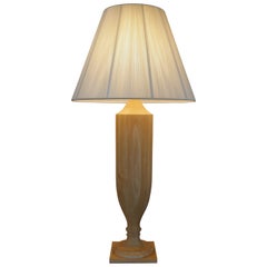 Retro 1970s Large Italian Wood Table Lamp with Silk Shade 