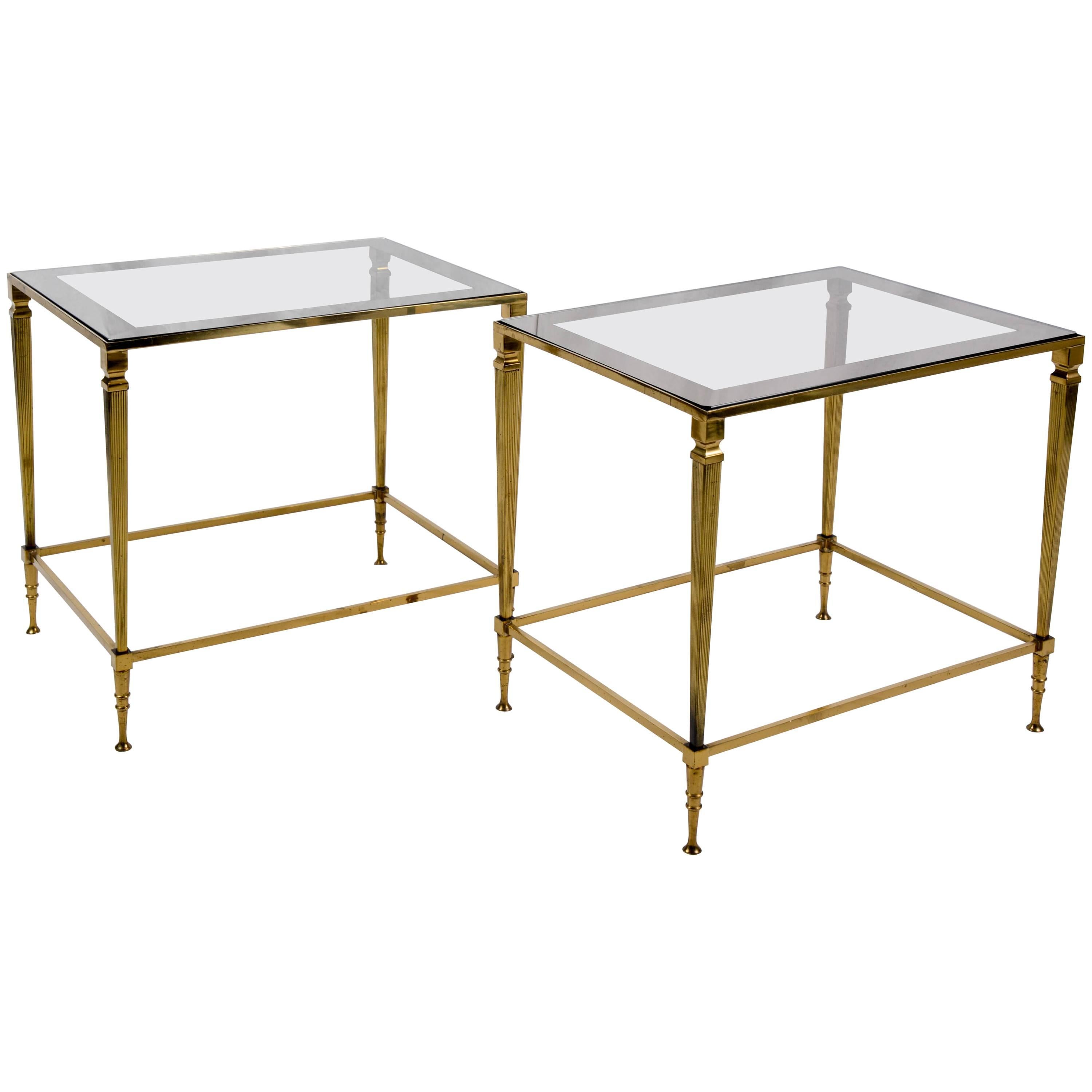 Pair of End Table in Brass and Original Top Mirrors, France, 1960 For Sale