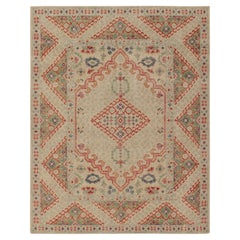 Rug & Kilim's Tribal Style Distressed Rug in Green and Red Geometric Pattern