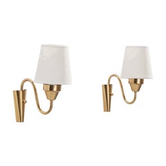 Vintage Falkenbergs Belysning, Wall Lights, Brass, Fabric, Sweden, 1960s