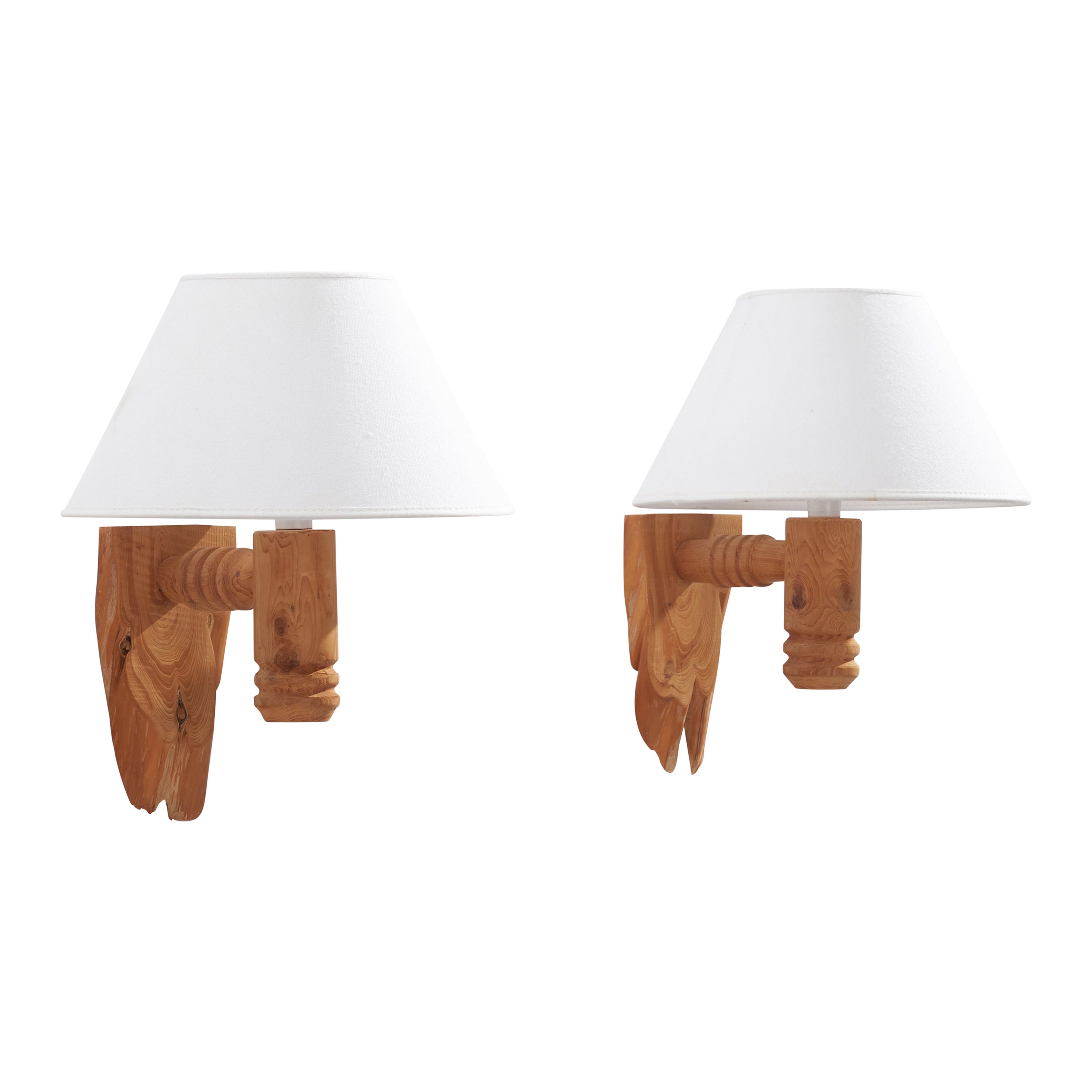 Swedish Designer, Freeform Wall Lights, Pine, Fabric, Sweden, 1970s For Sale