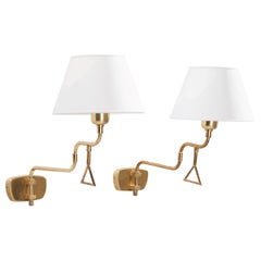 Tibro Armaturhantverk, Wall Lights, Brass, Fabric, Sweden, 1960s