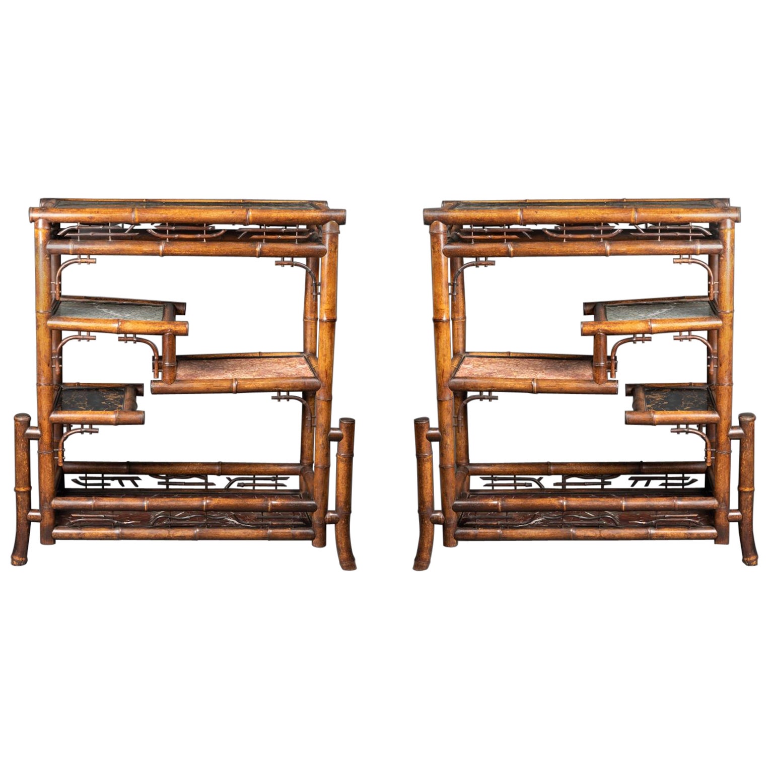Pair of Napoleon III bamboo shelves by Perret & Vibert. For Sale