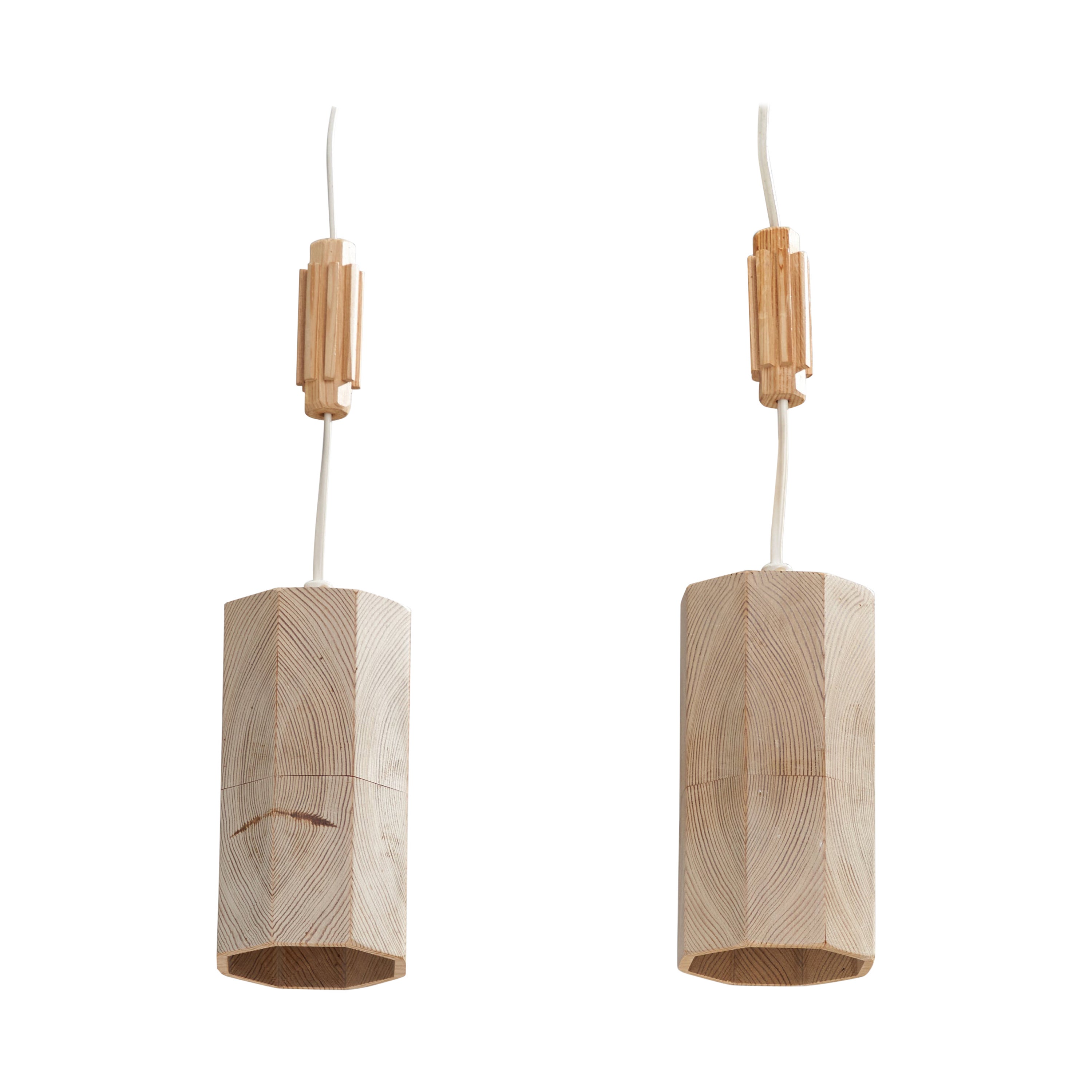 Swedish Designer, Pendant Lights, Pine, Sweden, 1970s