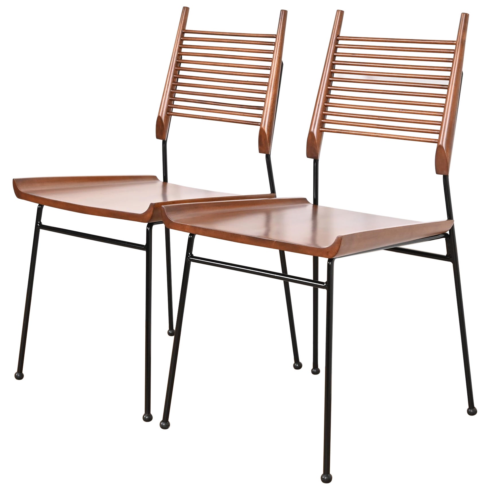 Paul McCobb Planner Group Maple and Iron "Shovel" Side Chairs, Fully Restored For Sale