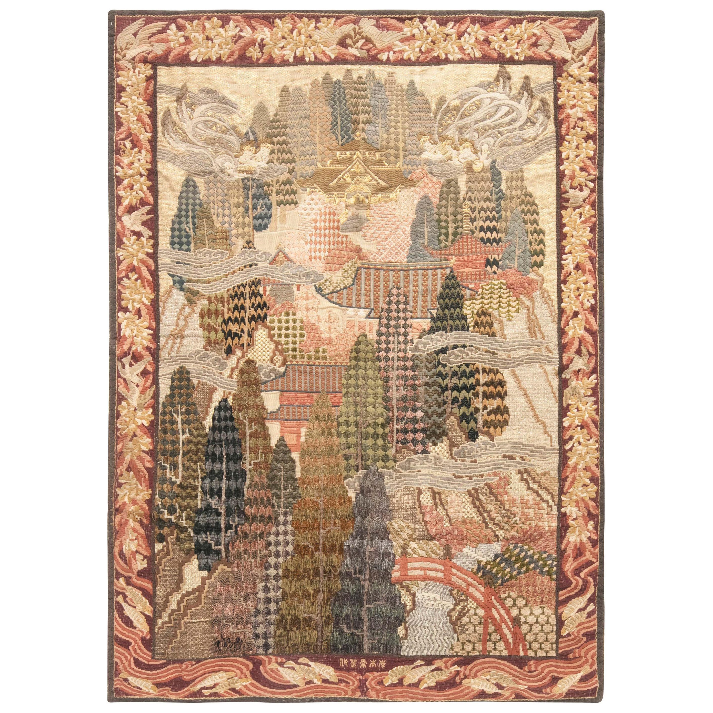 Early 20th Century Metal Thread Botanic Tapestry For Sale