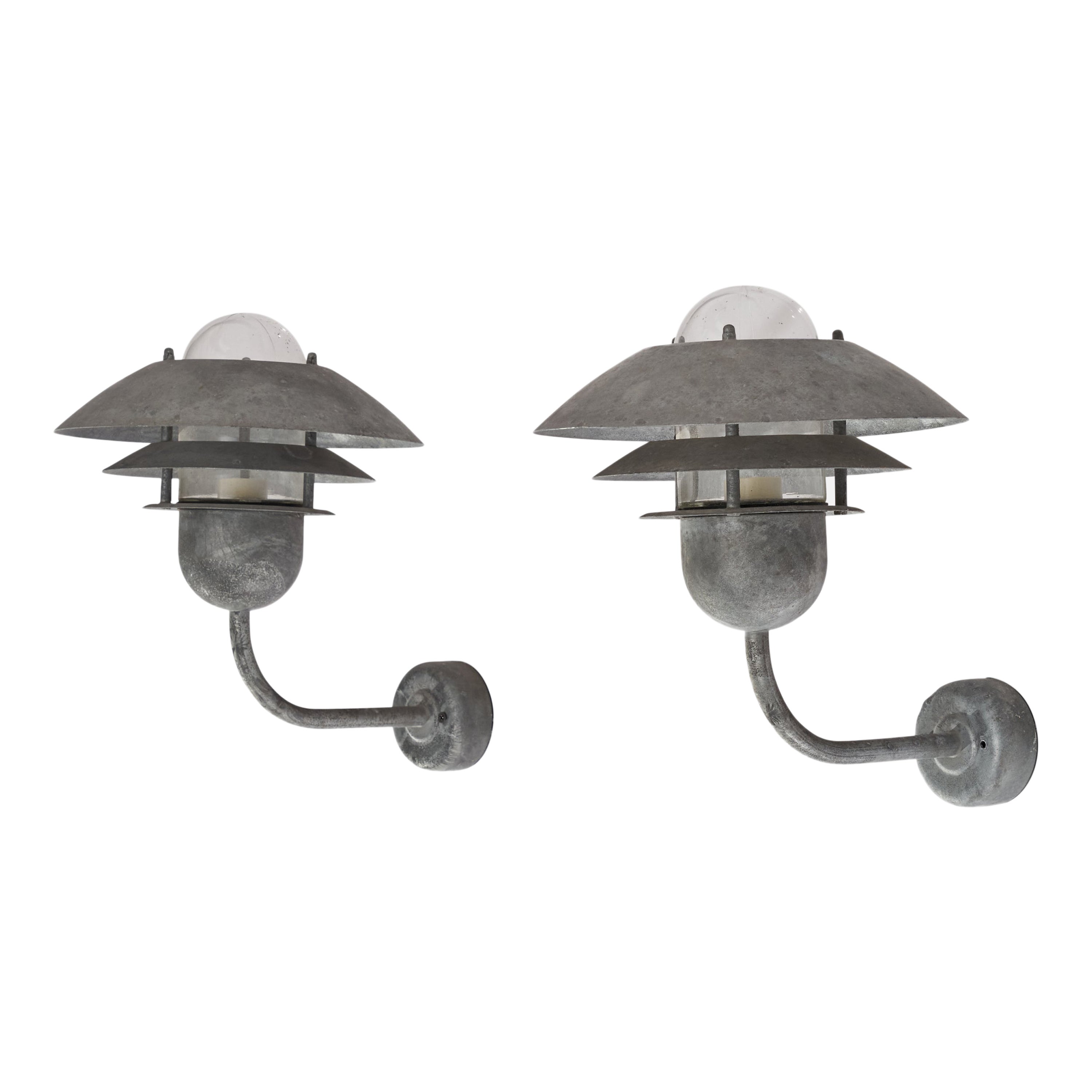 Nordlux, Wall Lights, Galvanized Steel, Glass, Sweden, 1990s For Sale