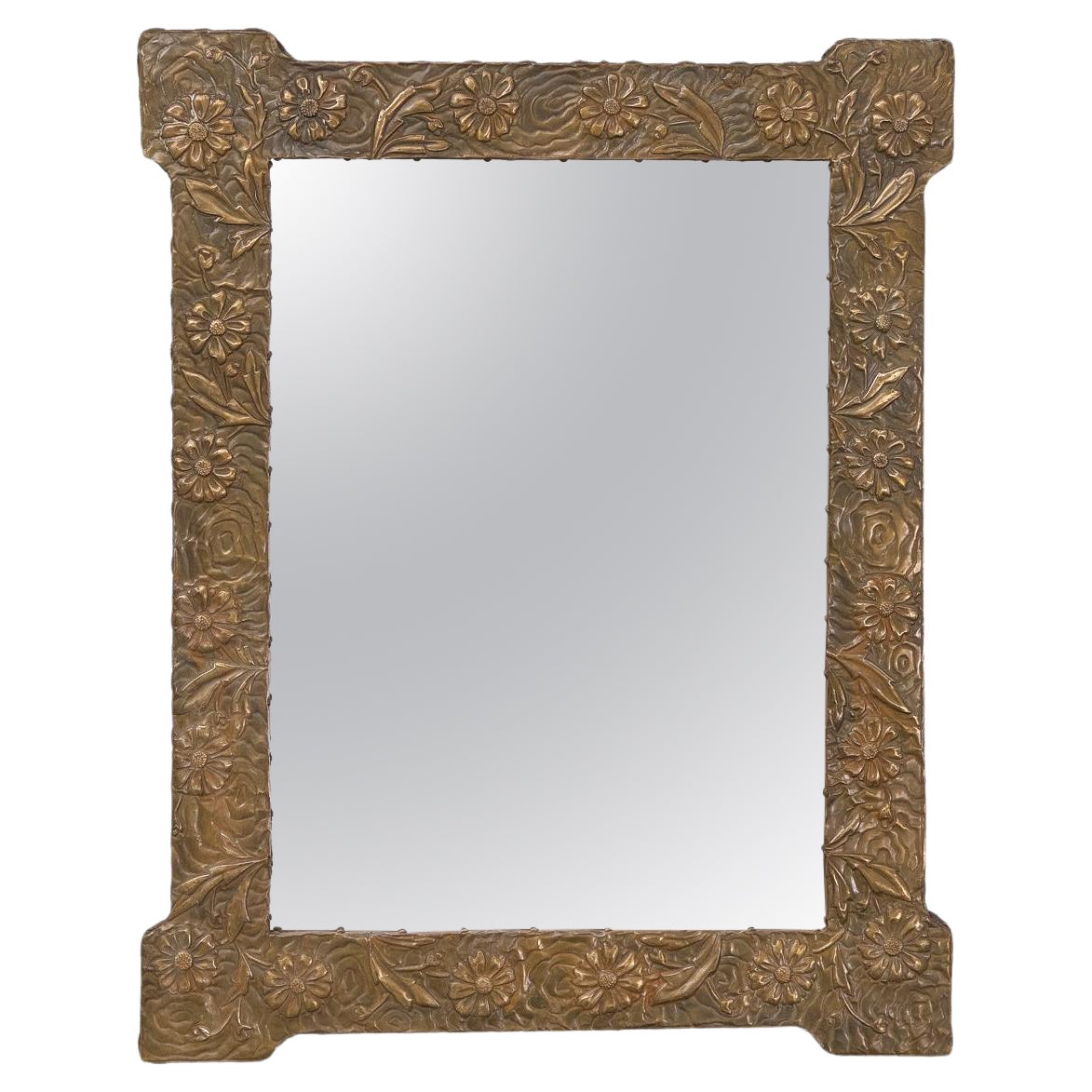 Art Nouveau Embossed Brass mirror 1920s     For Sale