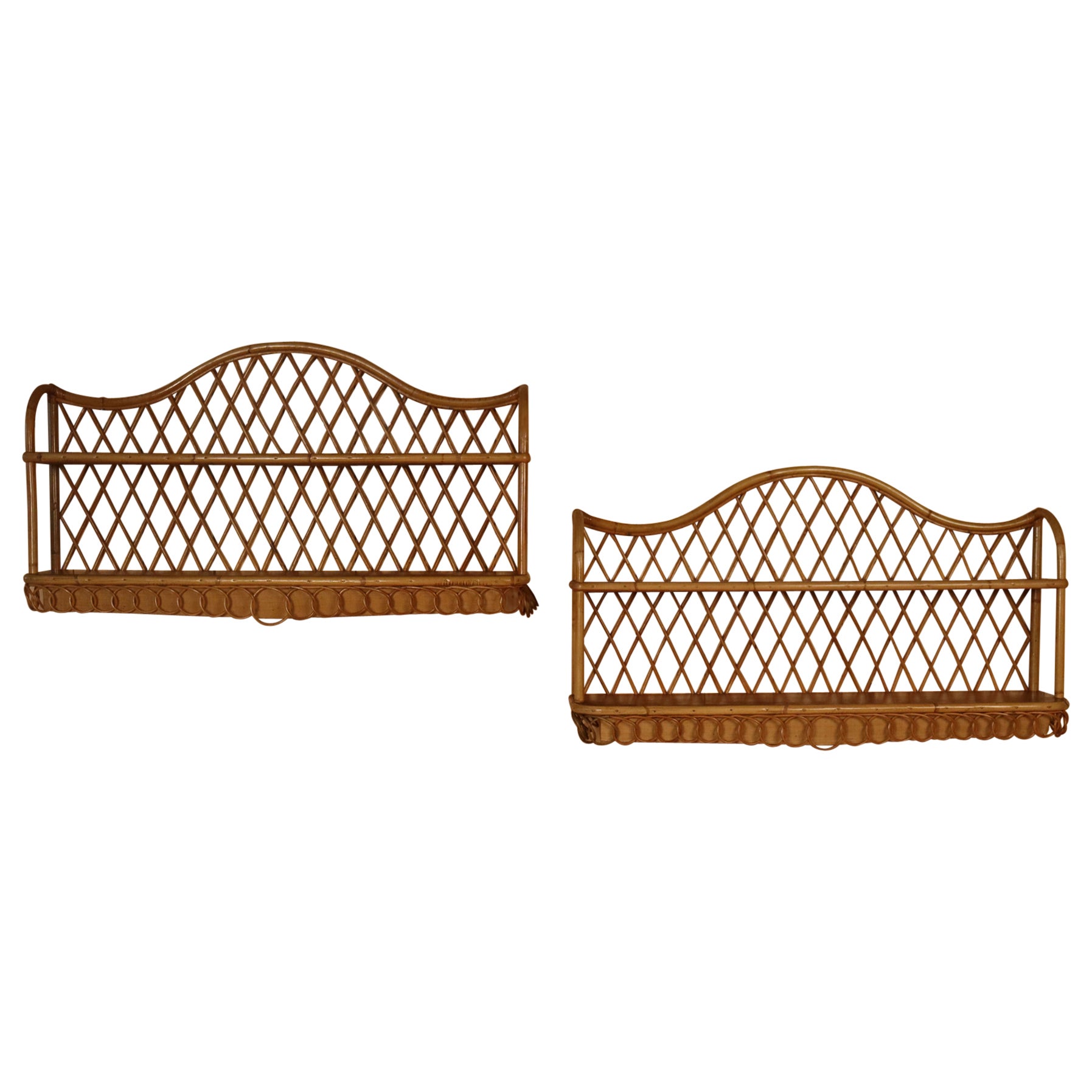 Rattan Wall Shelves by Adrien Audoux & Frida Minet, 1960, Set of 2 For Sale
