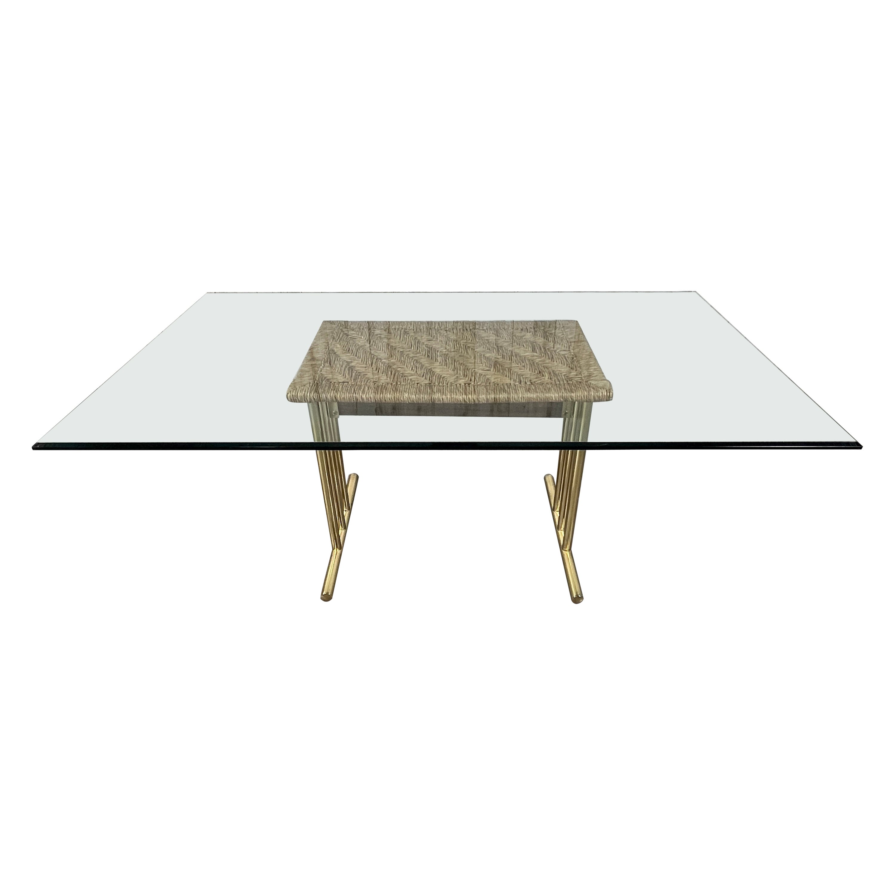 Brass and Woven Rush Dining Table  For Sale