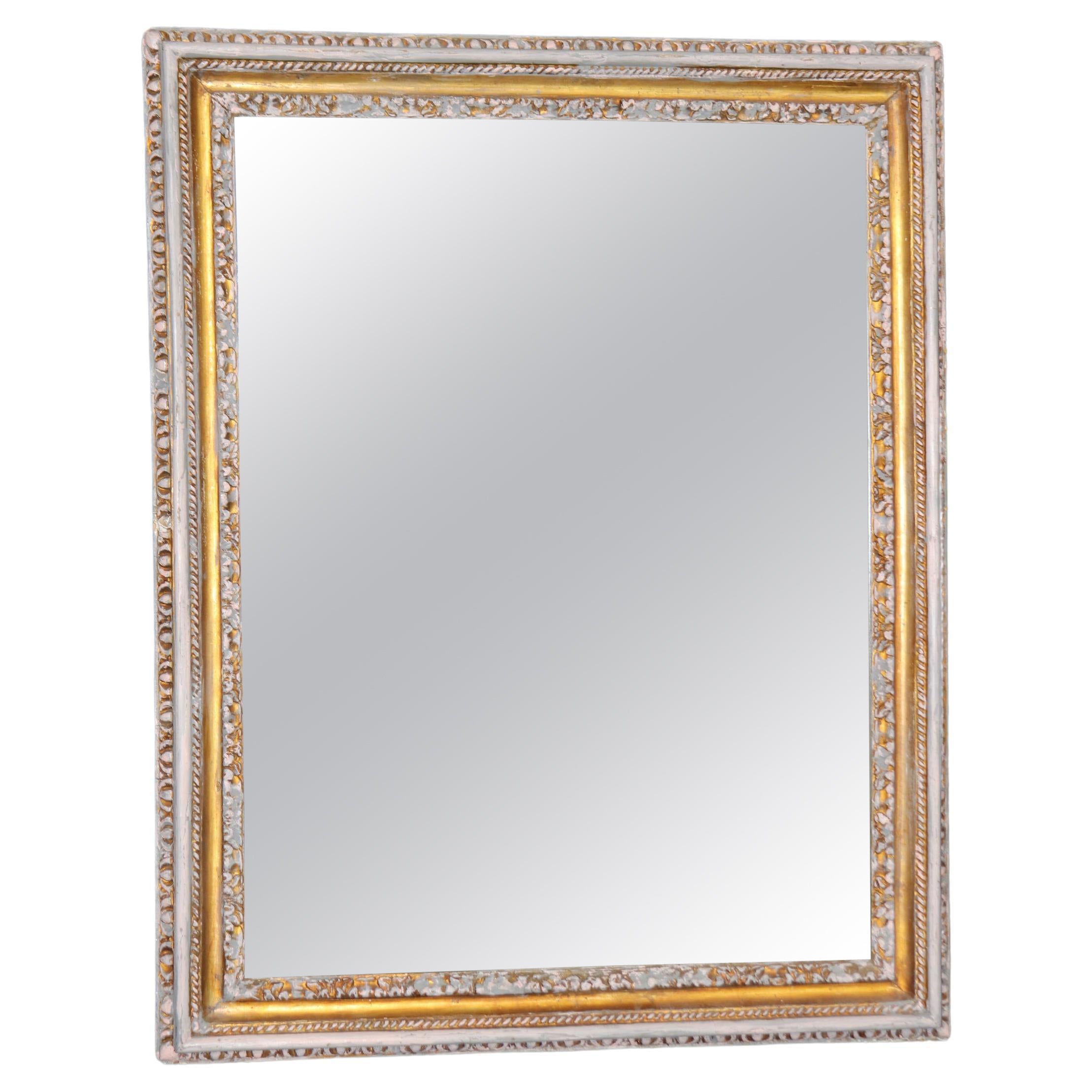 Antique 19th Century Louis XVI Style Distressed Silver & Gilt Wall Mirror For Sale