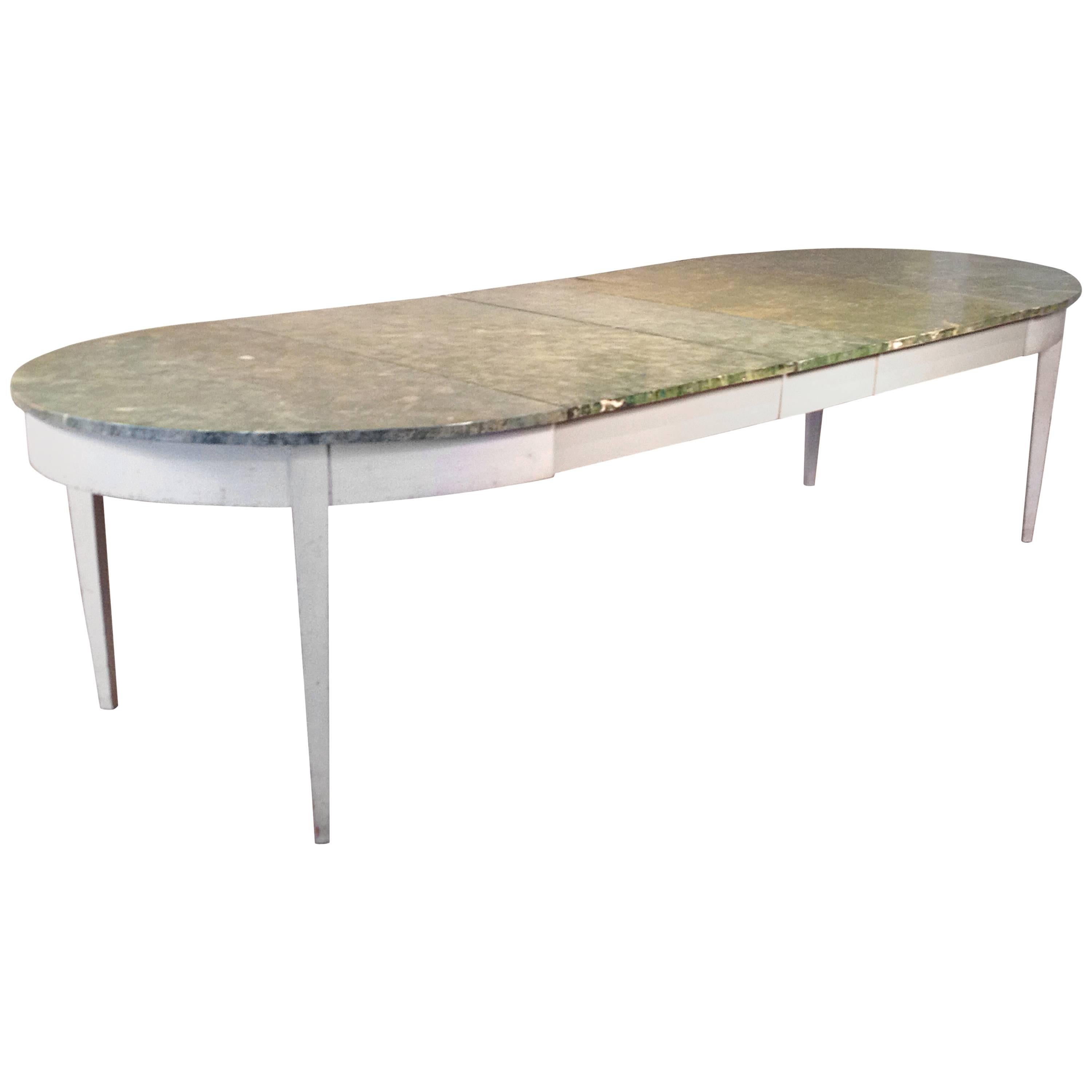 Antique 19th Century Swedish Extending Oval Dining Table with Faux Marble Top For Sale