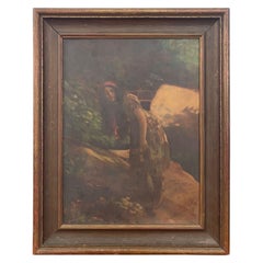 Antique Framed Lithograph of Woman With Hand Painted Highlights.
