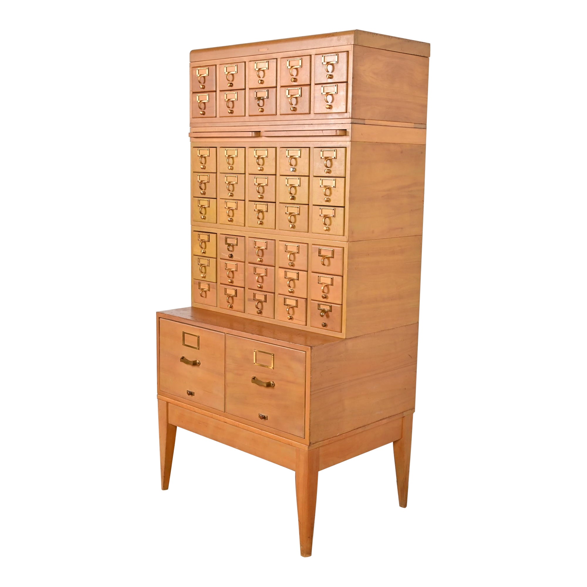 Mid-Century Modern Maple 42-Drawer Card Catalog Filing Cabinet by Remington Rand For Sale