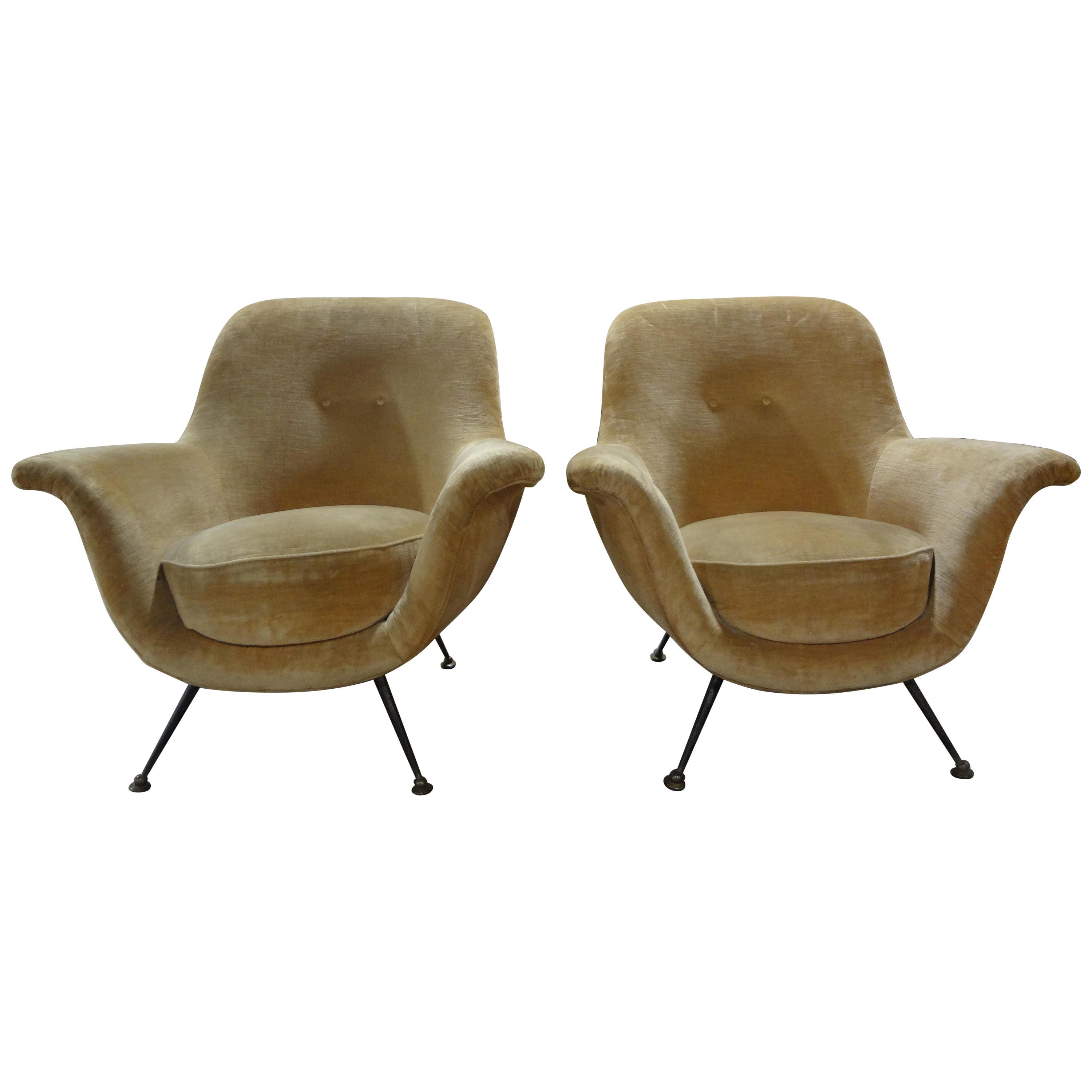Pair Of Italian Modern Sculptural Lounge Chairs For Sale