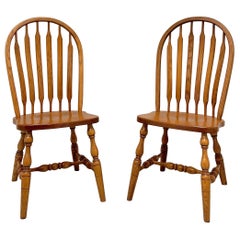 Amish Made Rockford Style Oak Windsor Dining Side Chairs - Pair
