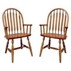 Vintage Amish Made Rockford Style Oak Windsor Dining Armchairs - Pair