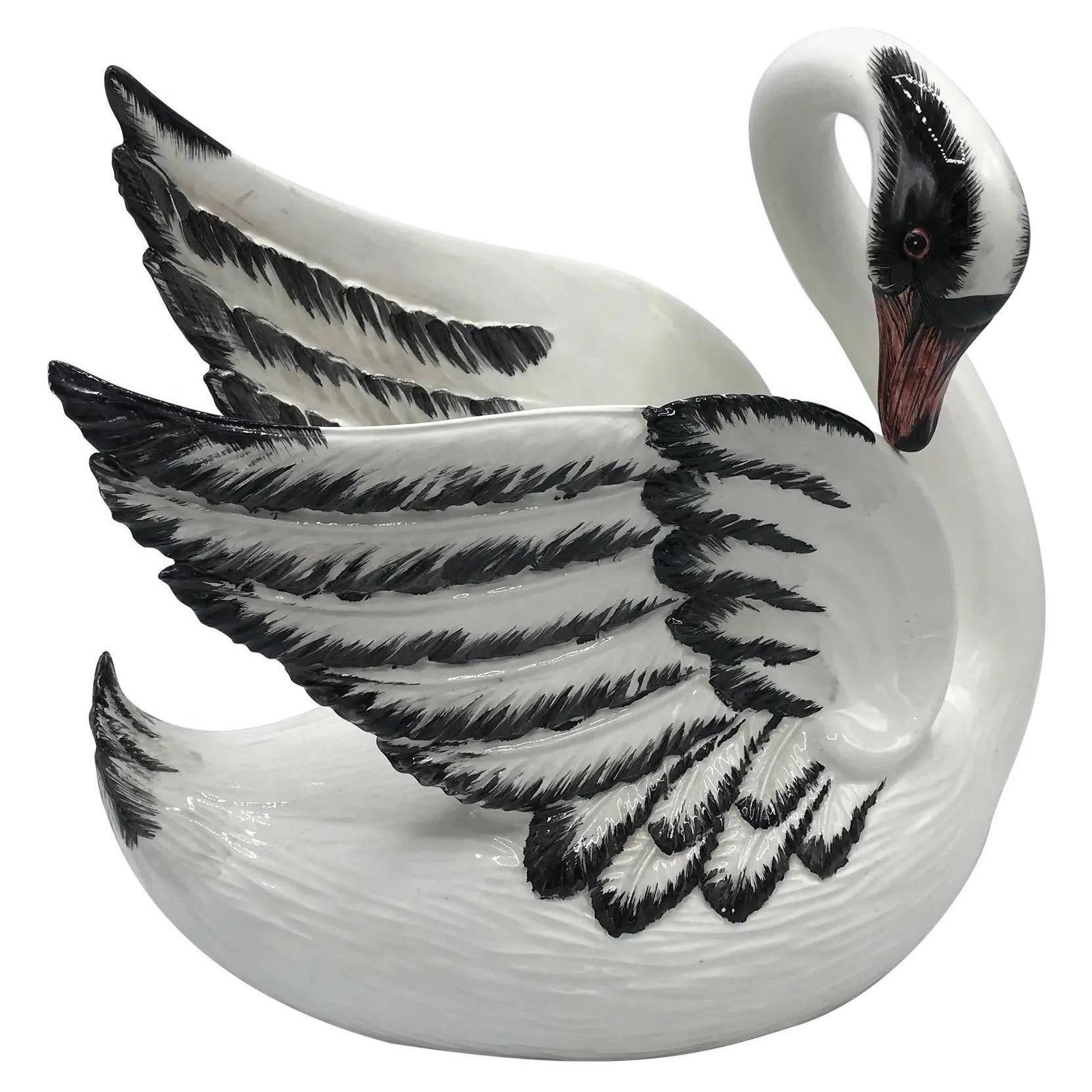 1970er Jahre Italienisch Mottahedeh Keramik Swan Skulptur im Angebot