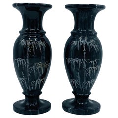 1960s Italian Marble Vases With Etched Bamboo Motif, Pair