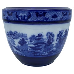 Cache pot en porcelaine bleu et blanc de Whiting du début du 20ème siècle