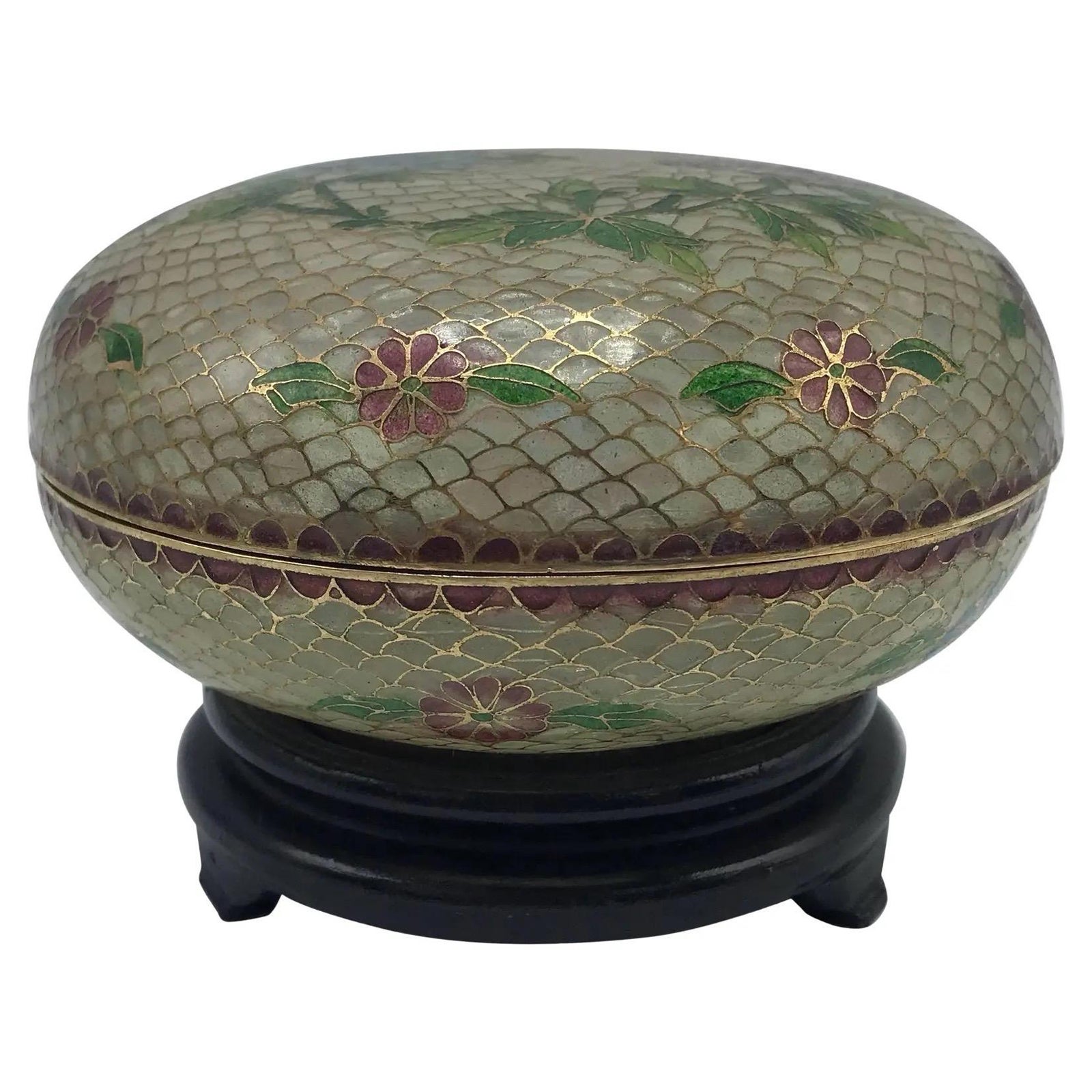 19th Century French Plique a Jour Cloisonné Mosaic Lidded Bowl on Stand For Sale