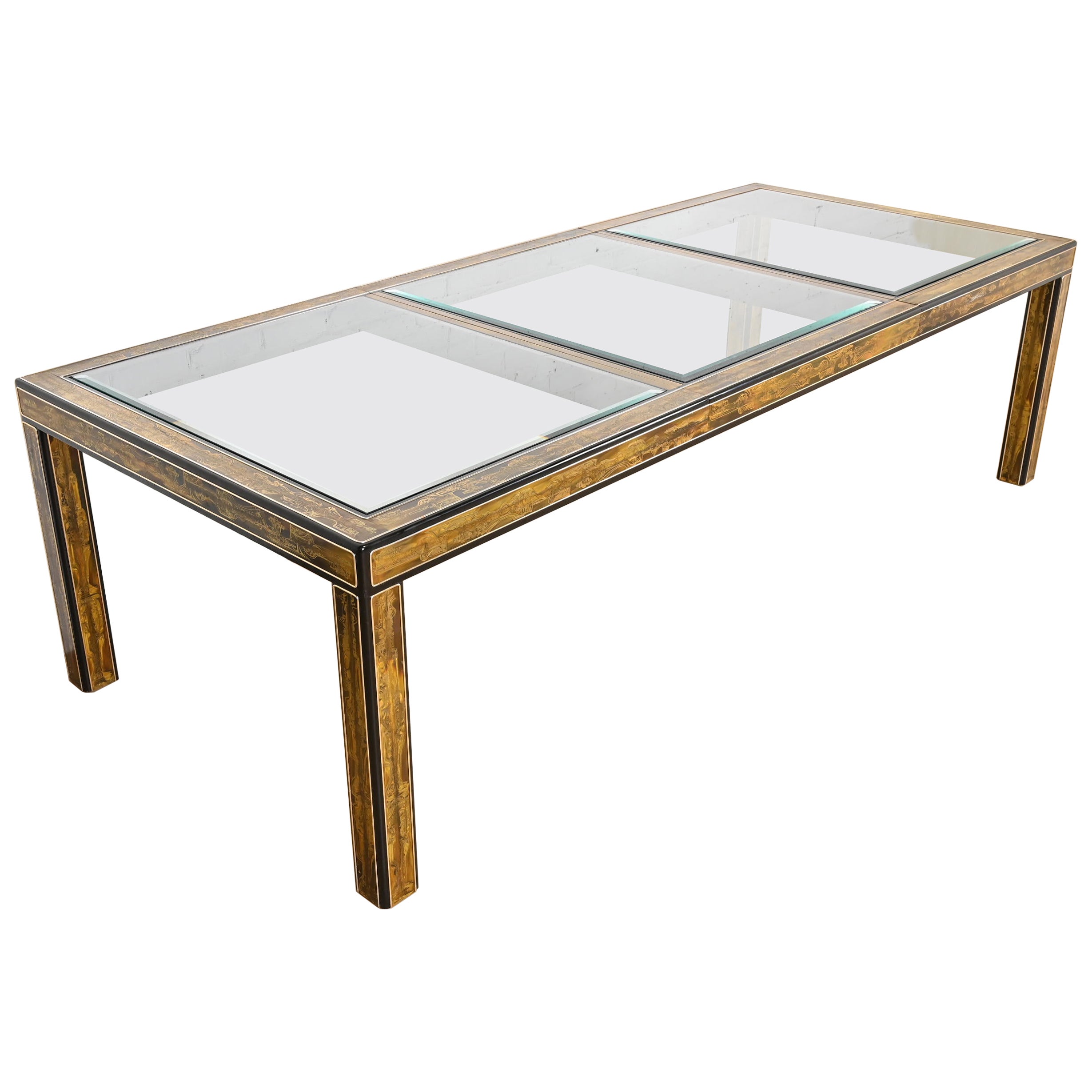 Bernhard Rohne for Mastercraft Acid Etched Brass Extension Dining Table, 1970s For Sale