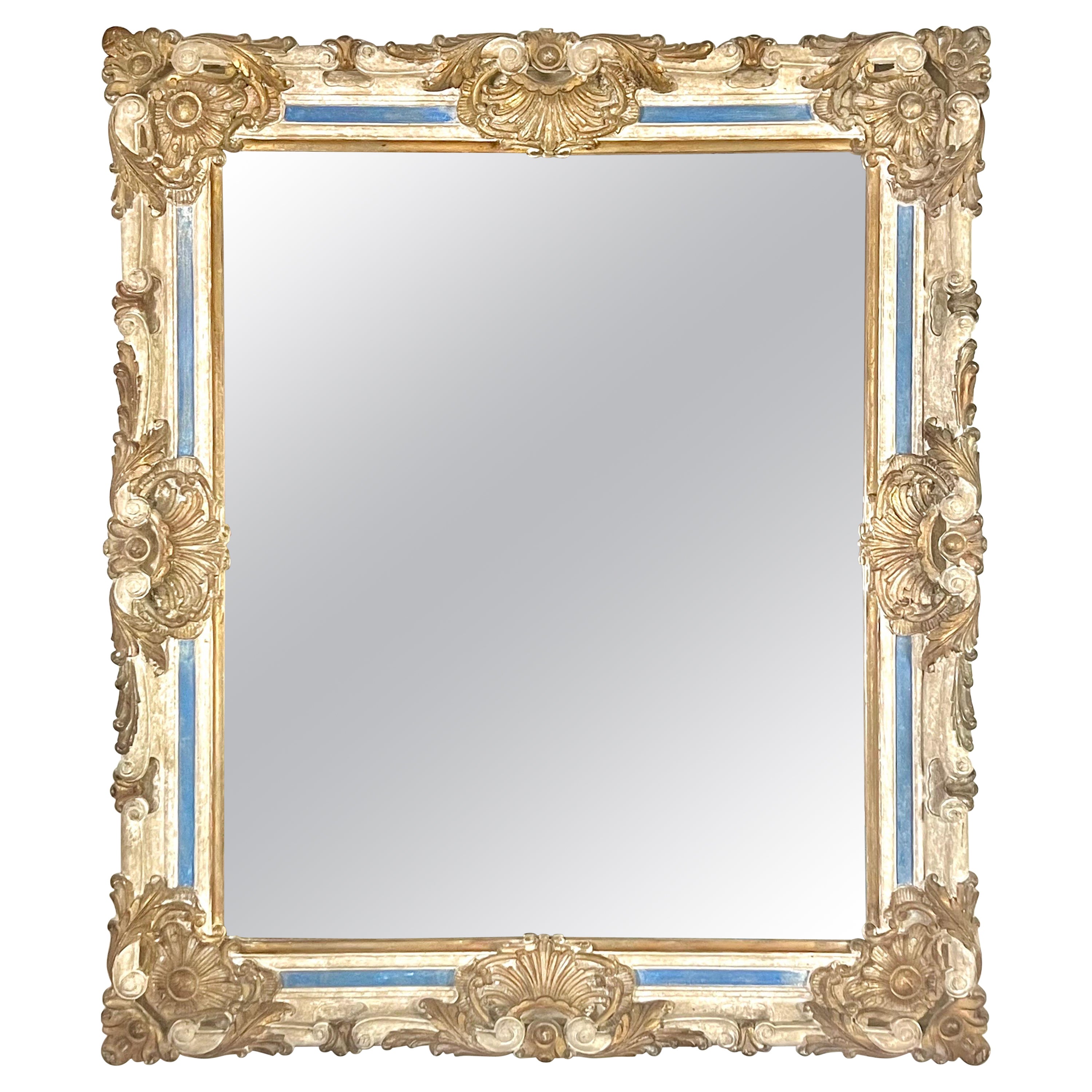 Monumental French Baroque Style Painted & Parcel Gilt Mirror C. 1940's