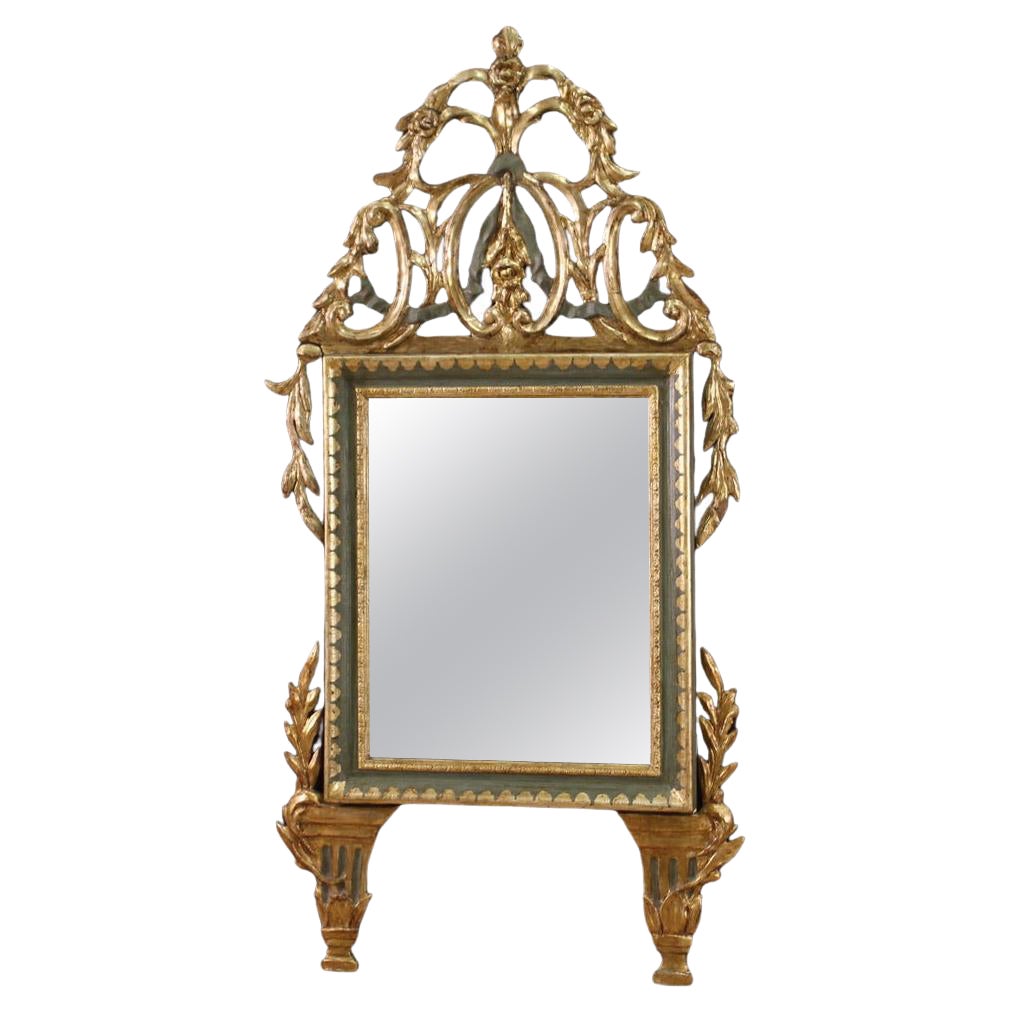 19th Century Lacquered and Gold Wood Italian Antique Louis XVI Style Mirror 1830 For Sale