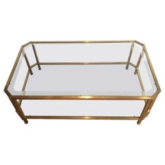 Vintage Octogonal Brass Coffee Table with Two Glass Shelves