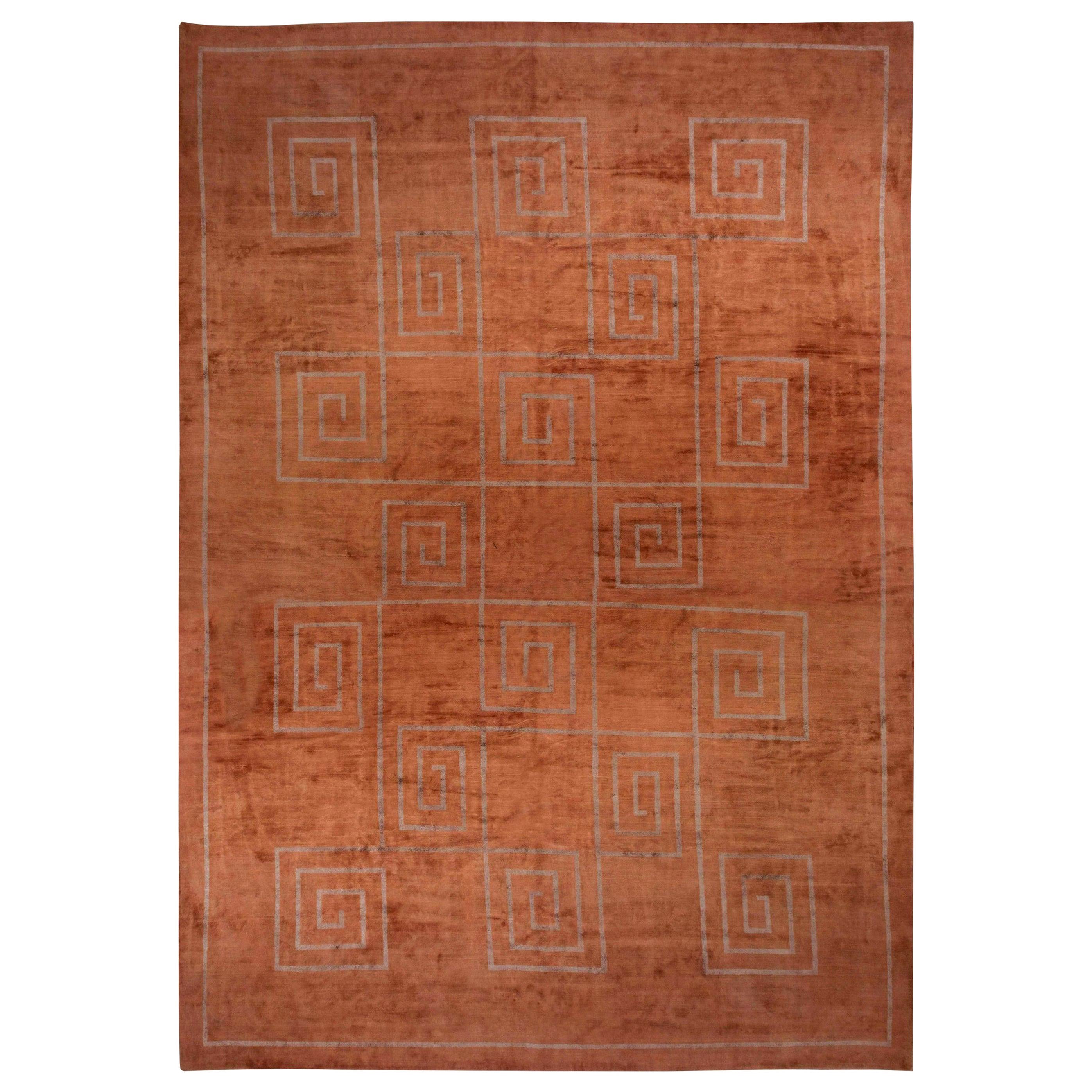 Contemporary Tibetan Greek Key Handmade Wool and Silk Rug by Doris Leslie Blau im Angebot