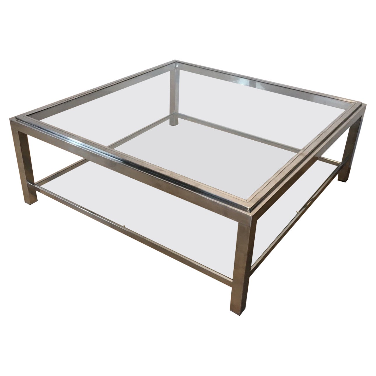 Grande table basse carrée chromée en vente