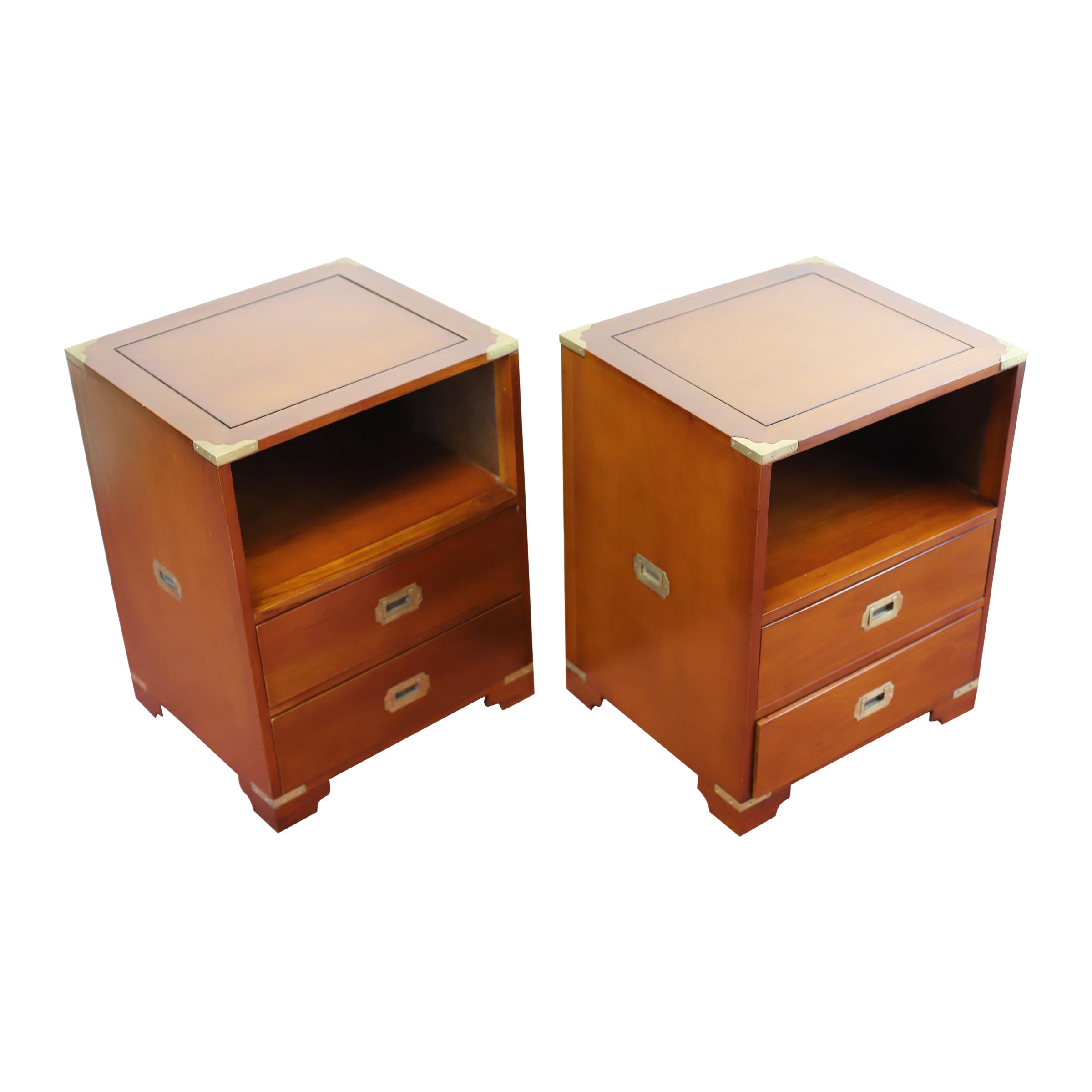 Beautiful Vintage Campaign Style Nightstands For Sale