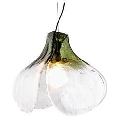 Mazzega Tulip Pendant Lamp Green & Clear Murano Glass by Carlo Nason Italy 1960s
