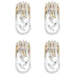 Set of Four Large Venini Curved Crystal Gilt Brass Sconces 10